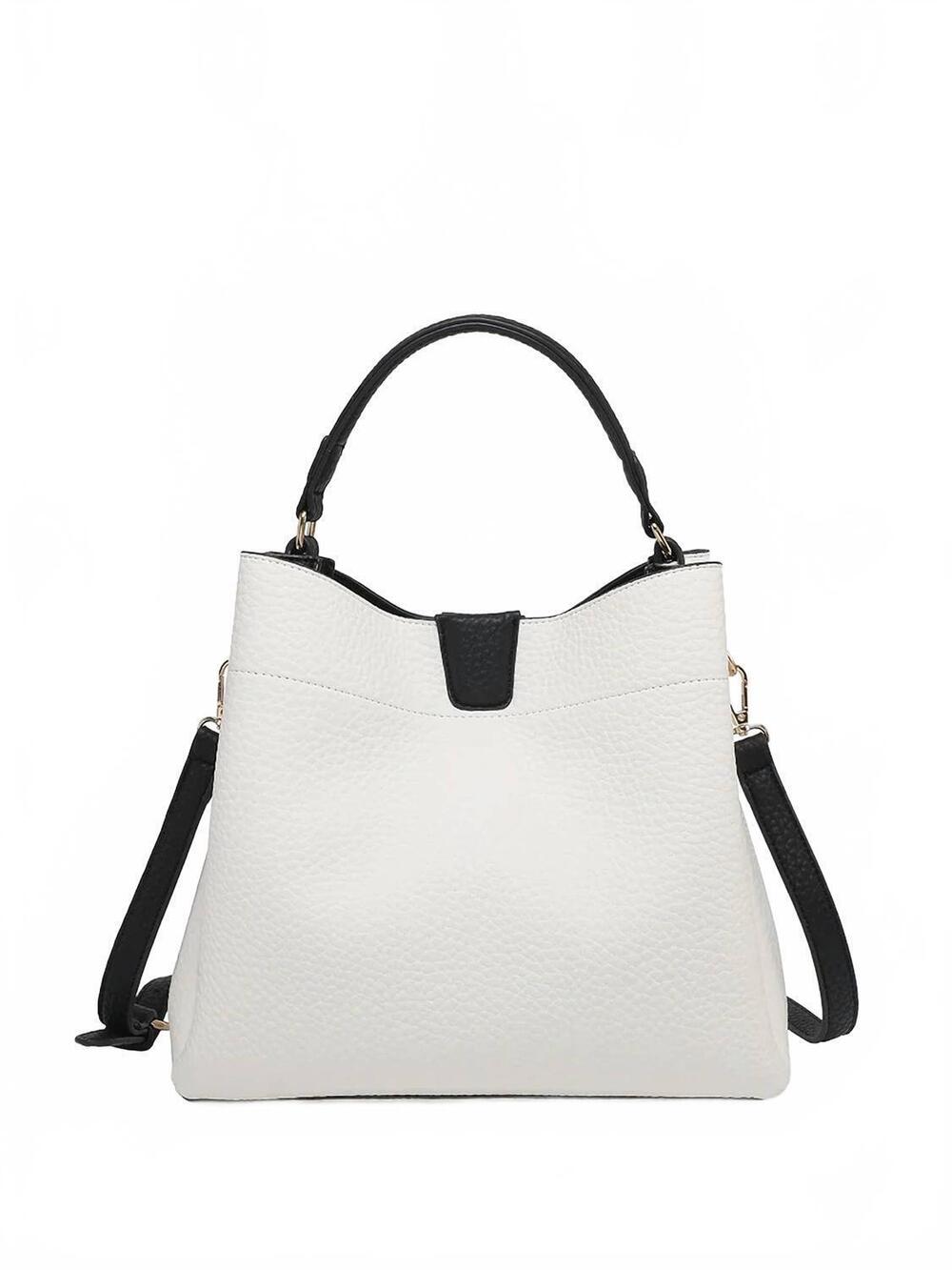 NEW JEN & CO. women's tati lizard monogrammable satchel bag in black white